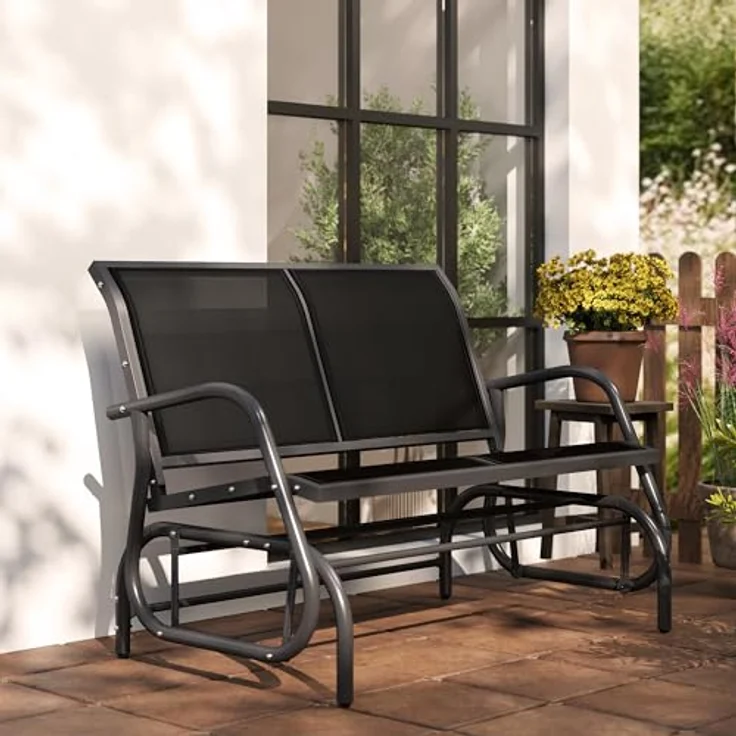 Outsunny Schaukelstuhl 2-Sitzer Gartenbank Gartenschaukel Sitzbank Parkbank Metall Gartenmöbel Schwarz 120 x 70 x 85 cm – Bild 9