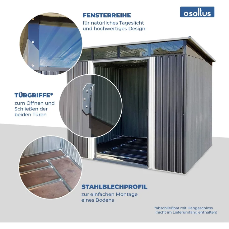 osoltus Metall Gerätehaus Pultdach Geräteschuppen 238cm x 238cm 5,6m² – Bild 3