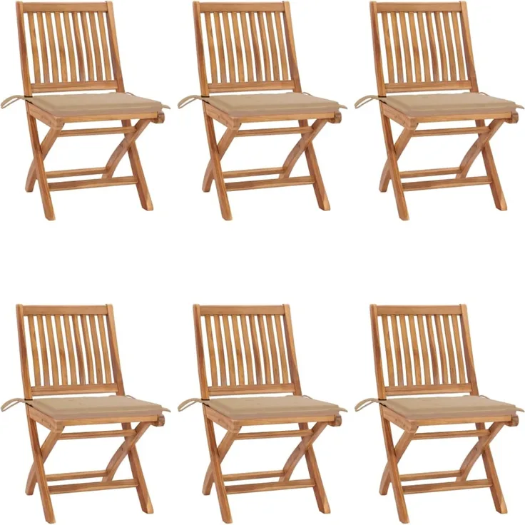 vidaXL Klappstühle mit Kissen, 6-teilig, Massivholz Teakholz 3072837
