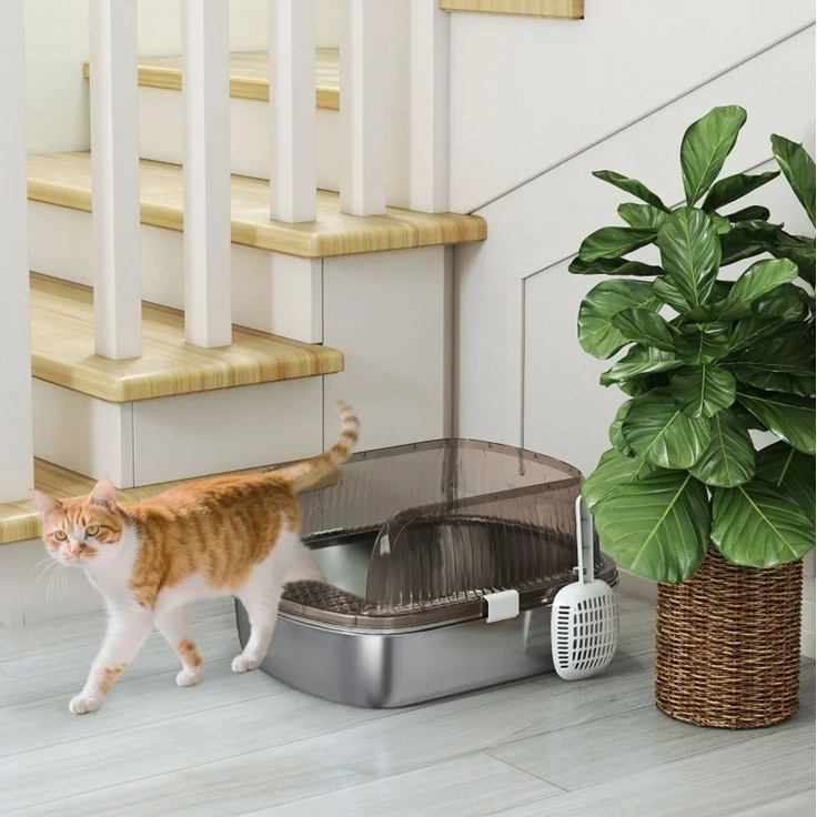 Katzentoilette aus Edelstahl mit hohem Rand, 53x42x27 cm, Kohlegrau – Bild 1
