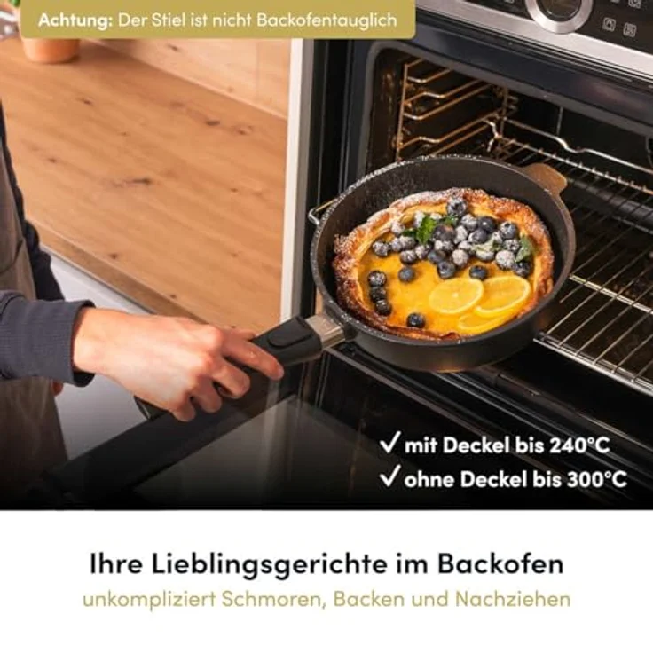 Hoffmann Germany STONIQ Viereckpfanne 28×28 cm, PFAS-frei mit Glasdeckel, Induktion, abnehmbarer Griff, backofenfest bis 300°C, 2,4 l – Bild 4