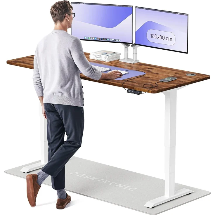 Desktronic Höhenverstellbarer Schreibtisch aus massivem Nussbaumholz (180x80 cm) – Elektrisch höhenverstellbar mit flüsterleisem Dual-Motor & Touchscreen – Hohe Tragfähigkeit – Stehtisch HomePro – Bild 1