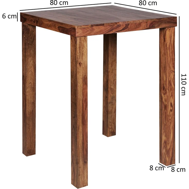 Wohnling Bartisch MUMBAI Sheesham Massivholz 80x80x110cm Landhausstil dunkelbraun quadratisch Braun – Bild 7
