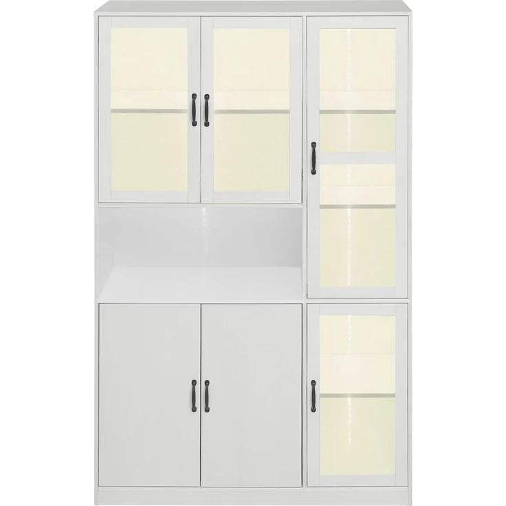 3135030405WAA)Weißer Vitrinenschrank, Bücherregale mit Türen, große Küchenanrichte, Vorratsschrank, Luxus-Bücherregal mit LED-Licht, Vitrinenschrank mit Regalen für Wohnzimmer, Schlafzimmer--Weiß--120x40x200cm--YOUDENOVA – Bild 3