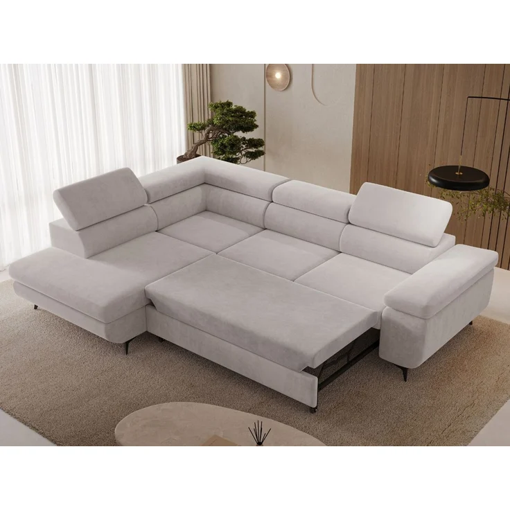 GRAINGOLD Ecksofa ARGON mit Bettfunktion, Bettkasten, Einstellbaren Kopfstützen, Velvet-Stoff, Grau, Links – Bild 4