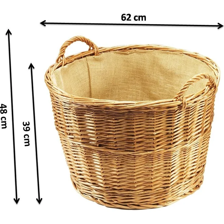 Kobolo Kaminholzkorb Holztrage rund gekochte Weide Leinen D 62 cm – Bild 3