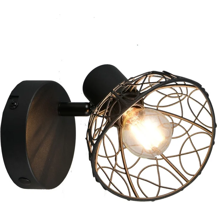Wandstrahler YAKO Metall Schwarz mit Drahtgeflecht Lampenschirm, Höhe 14cm – Bild 2