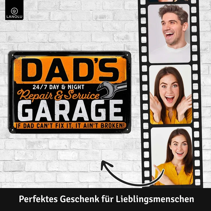LANOLU Blechschild Dad Garage - 20x30cm – Metall – Mehrfarbig – 20252 – Bild 3