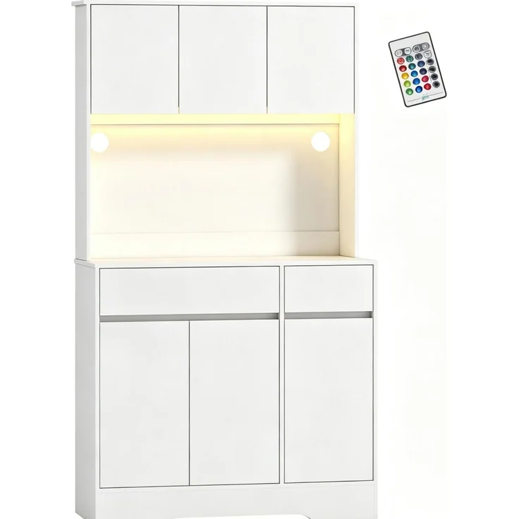 Küchenbuffet 100x38x180 cm mit Arbeitsfläche, Stauraum und RGB-LED-Beleuchtung – weiß – Bild 4