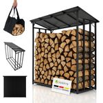 Juskys Kaminholzregal mit Dach - 185 cm, Metallregal für Brennholz, wetterfest, UV-beständige Plane, erhöhte Bodenfreiheit, Outdoor