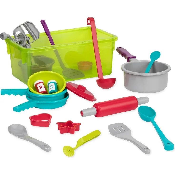 Battat Kinderküche Zubehör Geschirr Set und Topfset – Kinder Kochgeschirr für Spielküche – Spielzeug Küchenzubehör Spielgeschirr ab 3 Jahre (21 Teile)