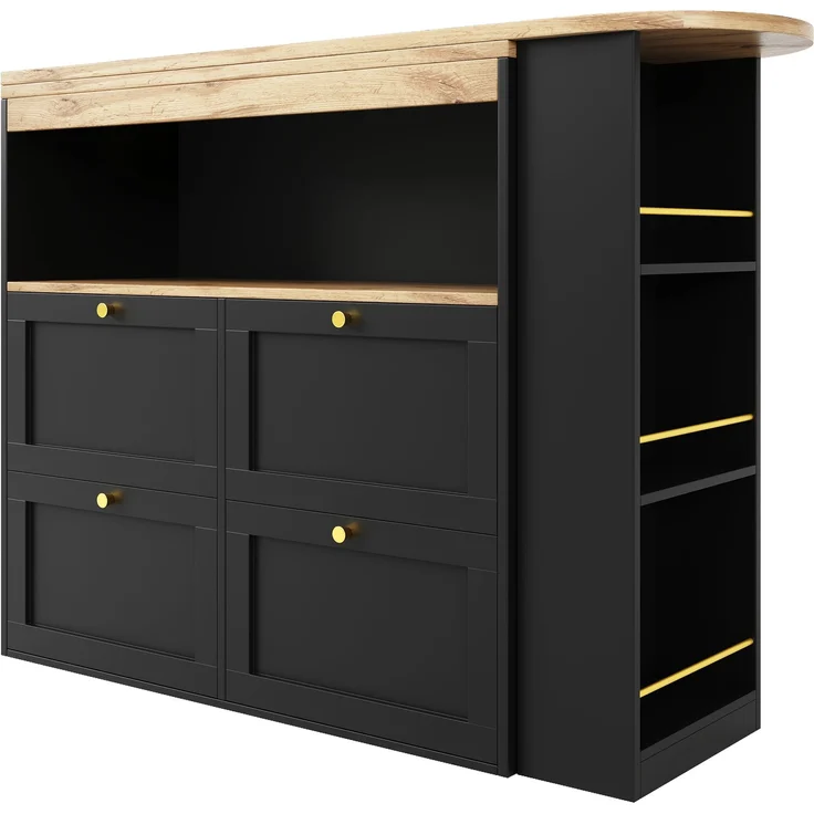 Bartisch 105 x 39 x 102 cm, 360° drehbar, mit 4 Schubladen und offenen Ablagen, Schwarz – Bild 16