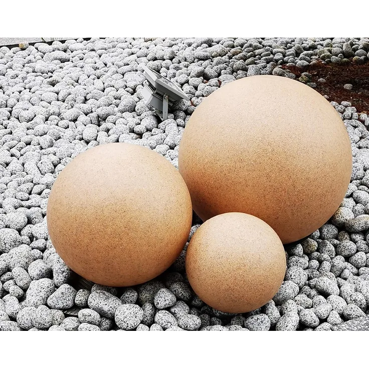 TRANGO Gartenleuchte, *SANDSTONE* 3er Set Kugellampe, Gartenkugel, Außenleuchte 23400S in Sandstein-Optik je 1x Kugel Ø 20cm, 30cm, 40cm mit je ca. 5 Meter IP44 Zuleitungskabel & E27 Fassung, IP65 Strahlwassergeschützt für Außen und Innen geeignet