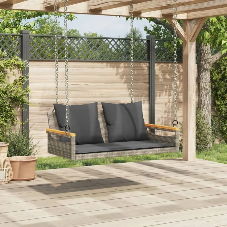 vidaXL Hängebank mit Kissen Grau 109x62x40 cm Poly Rattan 368147 – Bild 3