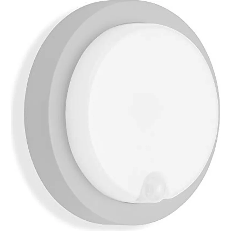 TELEFUNKEN LED Außenwandleuchte, Bewegungsmelder und Dämmerungssensor, 12 Watt, 1.150 Lumen, 4.000 Kelvin, IP44, silberfarbig, Ø 17cm