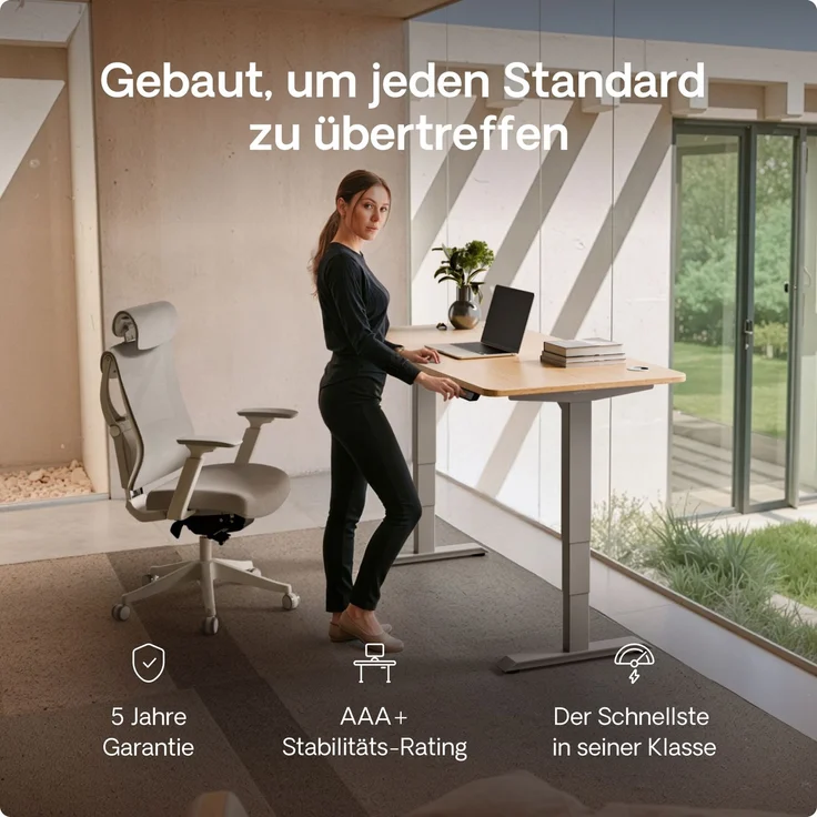 Desktronic HomePro Elektrisch höhenverstellbarer Schreibtisch 140x70cm Bambus/Grau mit Memory-Funktion, Anti-Kollisions Technologie, USB-A und USB-C-Ladeanschlüssen – Bild 2