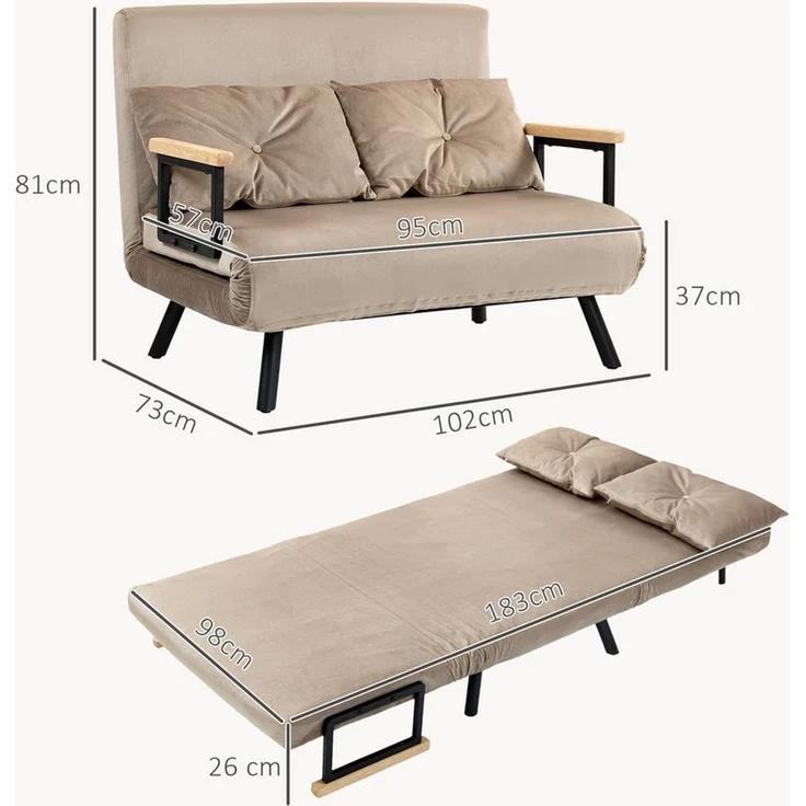HOMCOM Schlafsofa Polystersofa mit Samtoptik und Rückenkissen, Klappbett 1 Teile, mit Verstellbarer Rückenlehne, Blau – Bild 2