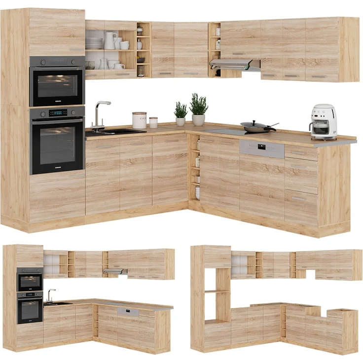 Eckküche R-Line Sonoma/Goldkraft Eiche 247 x 46 cm ohne Arbeitsplatte Vicco – Bild 6