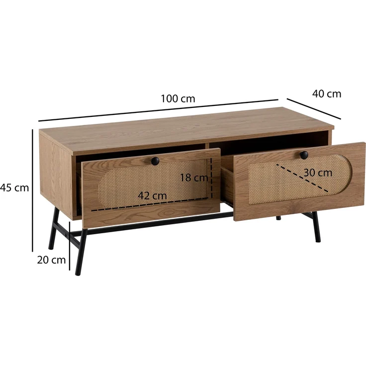 FINEBUY Lowboard FB104346 (Eiche Dekor 100 cm, Schublade Stauraum Geflecht), TV-Kommode Hoch, TV-Schrank Modern Fernsehtisch – Bild 3