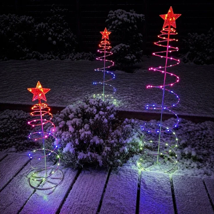 Online-Fuchs LED Baum 3er Set Lichterbäume mit Sternenspitze - Weihnachtsdeko für draußen, Indoor & Outdoor, Lichterketten mit 233 warmweißen LED´s, inklusive 6-Stunden Timerfunktion - mit Batterien – Bild 1