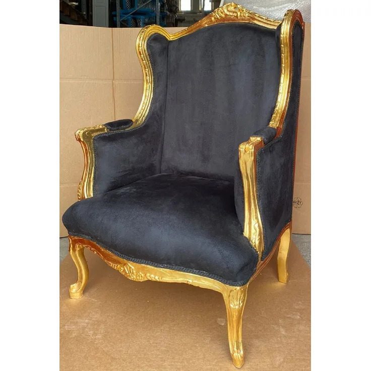 Casa Padrino Barock Ohrensessel Schwarz / Gold - Handgefertigter Antik Stil Wohnzimmer Sessel - Antik Stil Möbel - Barock Wohnzimmer Möbel