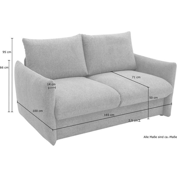 DOMO. collection Sofa 700023, 2 Sitzer, Schlaffunktion, Federkern, Füße mit Filzgleitern, 2er Couch, Schlafsofa, Polstergarnitur, 165 x 100 x 95 (BxTxH), blau (petrol) – Bild 12