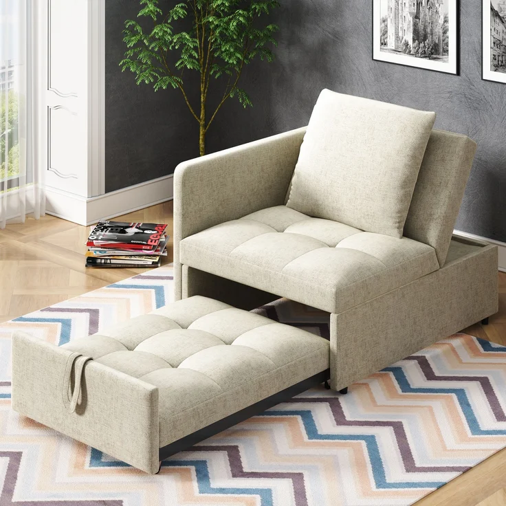 Schlafsofa 3-in-1 mit verstellbarer Rückenlehne, Leinen Beige, 177x68x65 cm – Bild 3