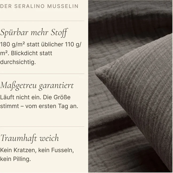Seralino Bettwäsche aus Musselin (100% Bio Baumwolle) inkl. 80x80 Kissenbezug, blickdicht, besonders weich, bügelfrei, formstabil, verdeckter Reißverschluss – Bild 4