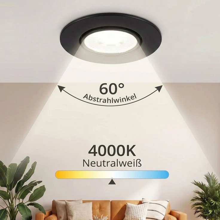 Maxkomfort LED Einbaustrahler 3/6/12er Set - schwenkbar & Ultraflach, Neutralweiß 4000K, LED fest integriert, Deckenspots Schwarz/Weiß/Silber - Einbauspots IP20 Ø90mm – Bild 4