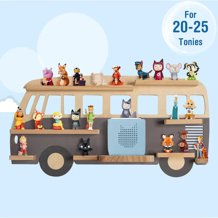 Todeco Tonie-Regal für Toniebox Hörfiguren, Magnetische Aufbewahrung für 20-25 Tonie, Perfekte Tonie Aufbewahrung im Kinderzimmer für Mädchen & Jungen, Bus grau – Bild 7