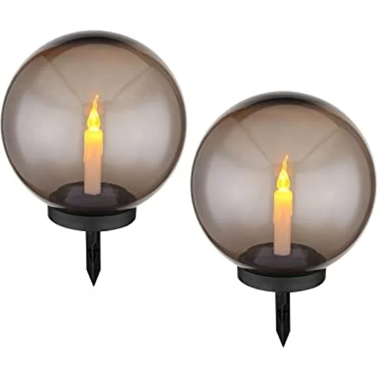 GLOBO LIGHTING LED Solarleuchte, Dämmerungssensor, LED fest integriert, Warmweiß, 2er Set Solarkugeln Kerze-n Outdoor Leuchtkugeln Solarlicht, Ø38,5cm – Bild 1