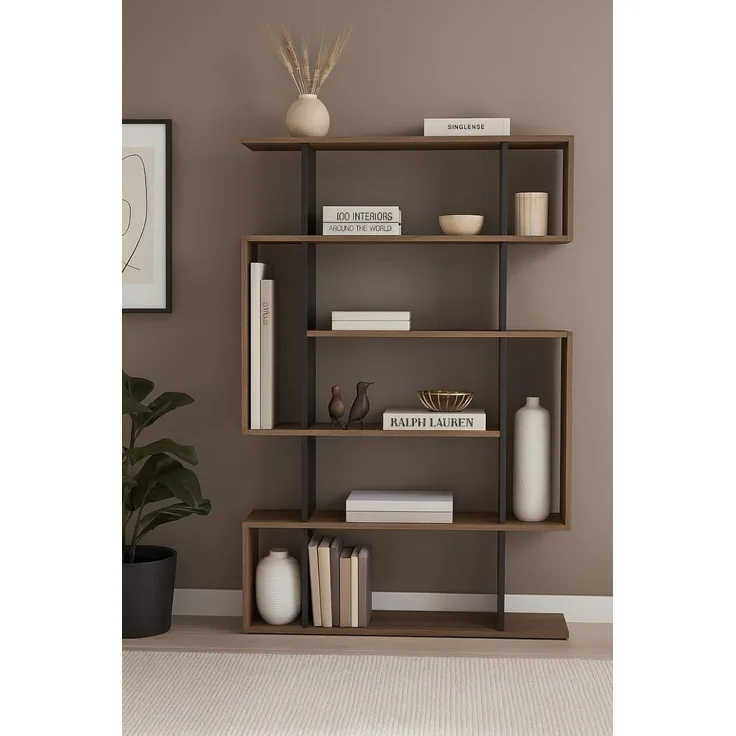 Dmora - Bücherregal Adhara, Büroregal, Mobiler Buchhalter, Bücherbrett, 110x26h161 cm, Eiche und Anthrazit