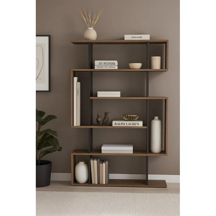 Dmora - Bücherregal Adhara, Büroregal, Mobiler Buchhalter, Bücherbrett, 110x26h161 cm, Eiche und Anthrazit
