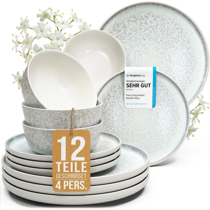 PURE LIVING INTERIOR DESIGN Geschirr-Set Ibiza aus Steingut, 12-tlg, für 4 Personen, Beige (12-tlg), 4 Personen, Steingut – Bild 1