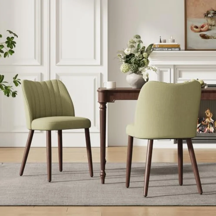 MALOL Esszimmerstühle 2er Set, Polsterstühl mit Rückenlehne, Ergonomisch Gepolsterte Küchenstühle mit vertikaler Rillenlehne, Moderne Esszimmer Stühle für Esstisch Wohnzimmer Café Restaurant, Grün – Bild 3