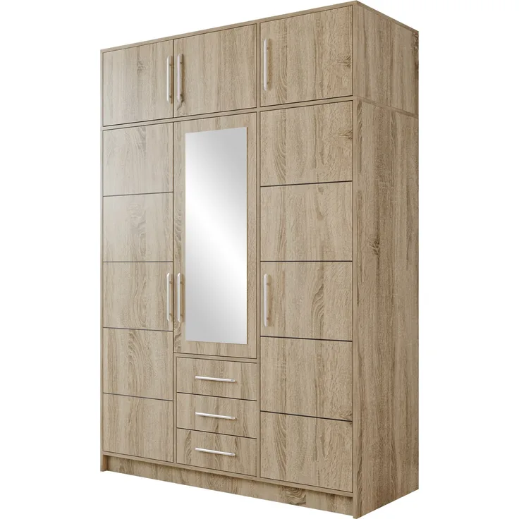 Drehtürenschrank Bado 3D (Farbe: Sonoma Eiche, mit Schrankaufsatz)