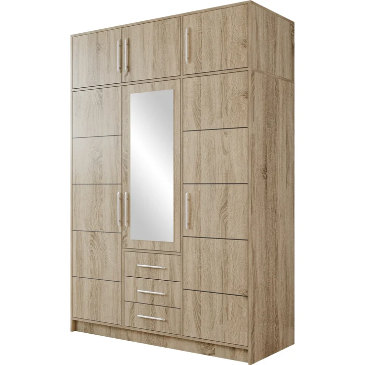 Drehtürenschrank Bado 3D (Farbe: Sonoma Eiche, mit Schrankaufsatz) – Bild 1