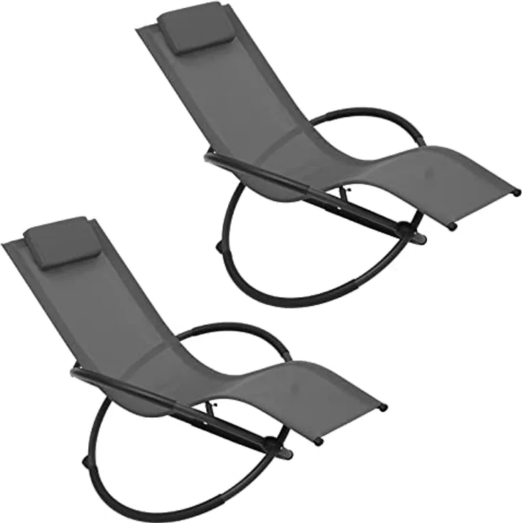 WOLTU 2er Set Gartenliege Schwingliege, klappbar, bis 160KG belastbar, Textilenbezug grau