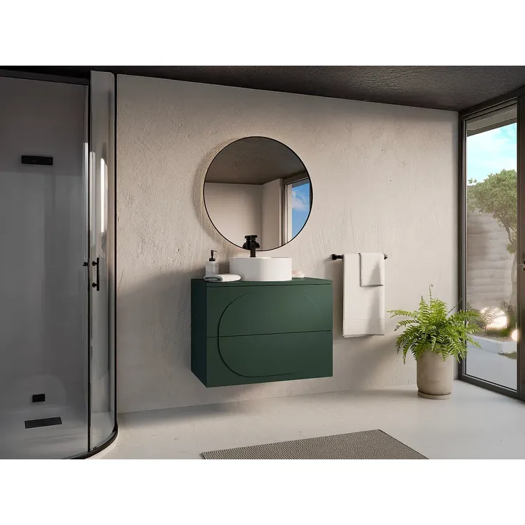 Vente-unique - Badmöbelset Hängeschrank + Aufsatzwaschbecken rund - Grün - 80 cm - VUTOMA
