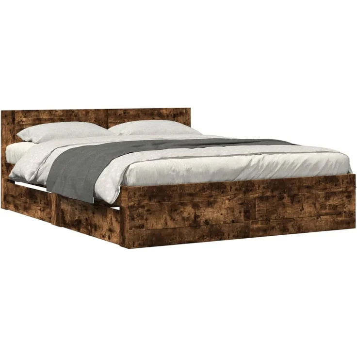 vidaXL Bettgestell mit Kopfteil Räuchereiche 160x200 cm Holzwerkstoff 3295552 – Bild 2