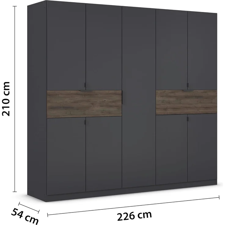 Drehtürenschrank Timo / Ticao, Holzwerkstoff, Anthrazit, 226 x 210 x 54 cm – Bild 3
