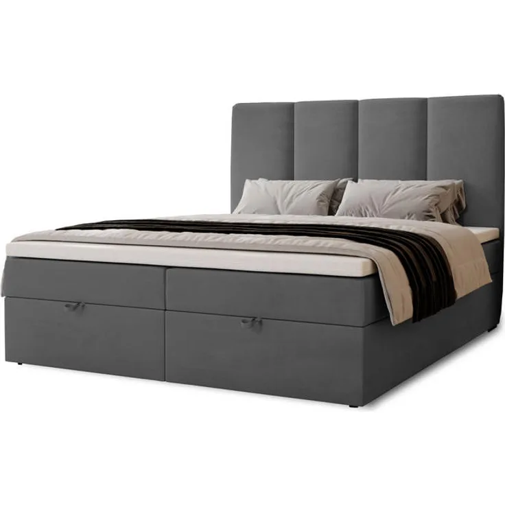 XXXL Boxbett Malmo, Dunkelgrau, 180x200 cm, H3, Bonellfederkern, mit zwei Bettkästen, Oeko-Tex® Standard 100