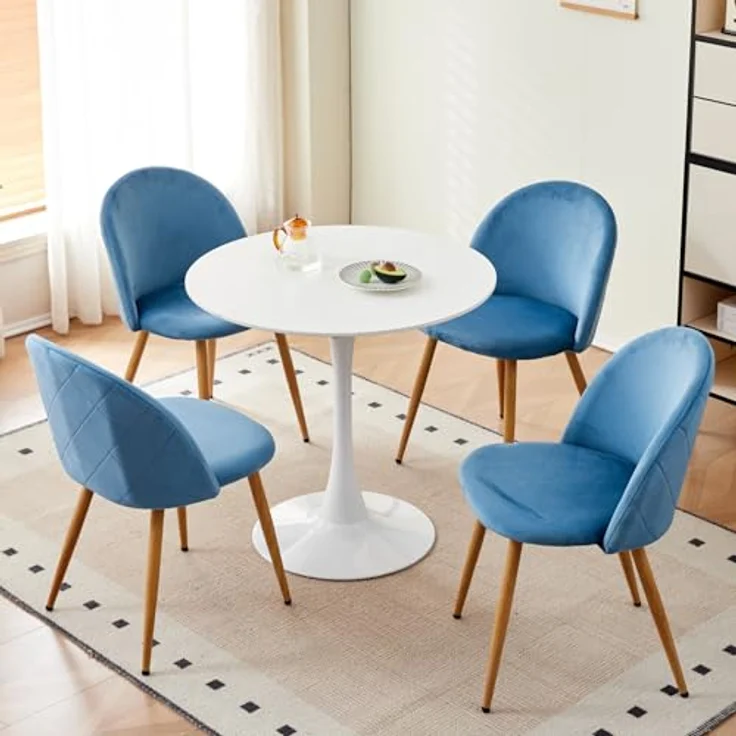 GrandCA HOME 2er Set Esszimmersessel, 2er-Set Samt Esszimmerstühle mit Eisenbeinen in Holzoptik, vielseitig für Büro, Café, Küche, Wohnzimmer, Schlafzimmer (Blau,2) – Bild 3