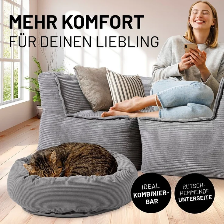 Lumaland Katzenbett Cord 60x20cm grau vakuumiert – Bild 3