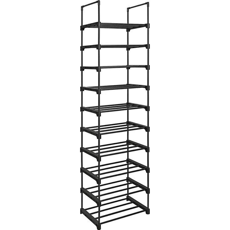 Songmics Schuhregal mit 10 Ebenen, offener Schuhschrank hoch, Schuhständer schmal, Schuhaufbewahrung, aus Metall, platzsparend, für Ankleidezimmer, Flur, 30 x 45 x 174 cm, schwarz LSA25BK – Bild 1