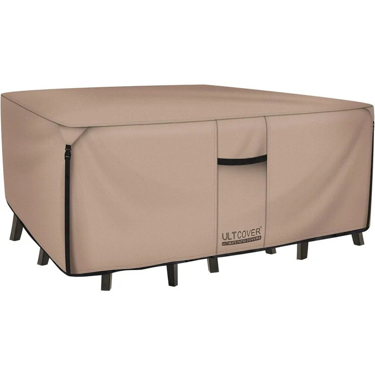 ULTCOVER Rechteckige Abdeckung für Terrassentisch – 600D Robustes Segeltuch, wasserdicht, für Esstische und Stühle, allgemeine Zwecke, Möbelabdeckung, Größe 224 x 166 x 71 cm (L x B x H) – Bild 1