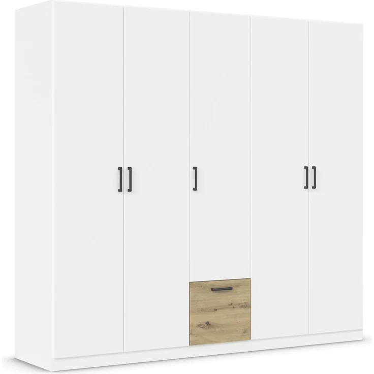 Rauch Möbel Bari, Drehtürenschrank, 5-türig, Kleiderschrank Weiß/Eiche Artisan, 1 Schublade, 226 x 210 x 54 cm
