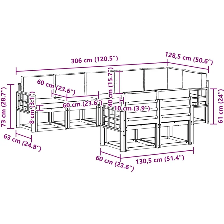 vidaXL Outdoor-Sofagarnitur mit Kissen 8 pcs Natur und Creme 3366578 – Bild 10