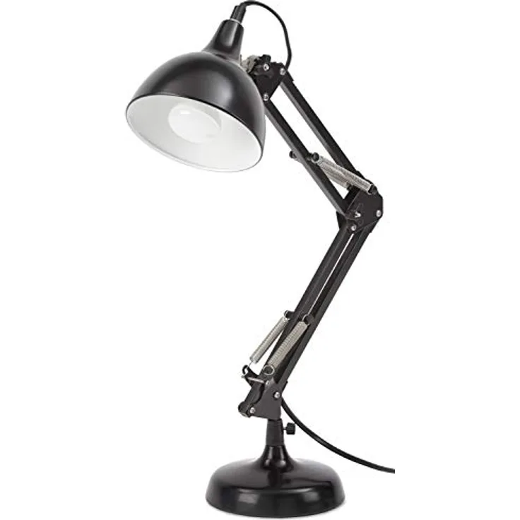 BRUBAKER Klassische Metall Schreibtischlampe, Leselampe mit höhenverstellbarem Gelenk-Arm, Schwarz, E14 bis 25 Watt