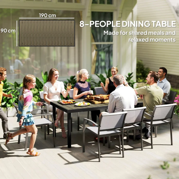 Rechteckiger Gartentisch für 8 Personen aus Aluminium, Esstisch für den Außenbereich mit PE-Lattenplatte – Bild 10
